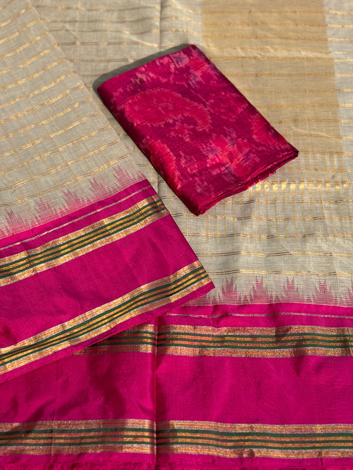 Handspun and handwoven ponduru Khadhi cotton saree