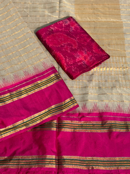 Handspun and handwoven ponduru Khadhi cotton saree