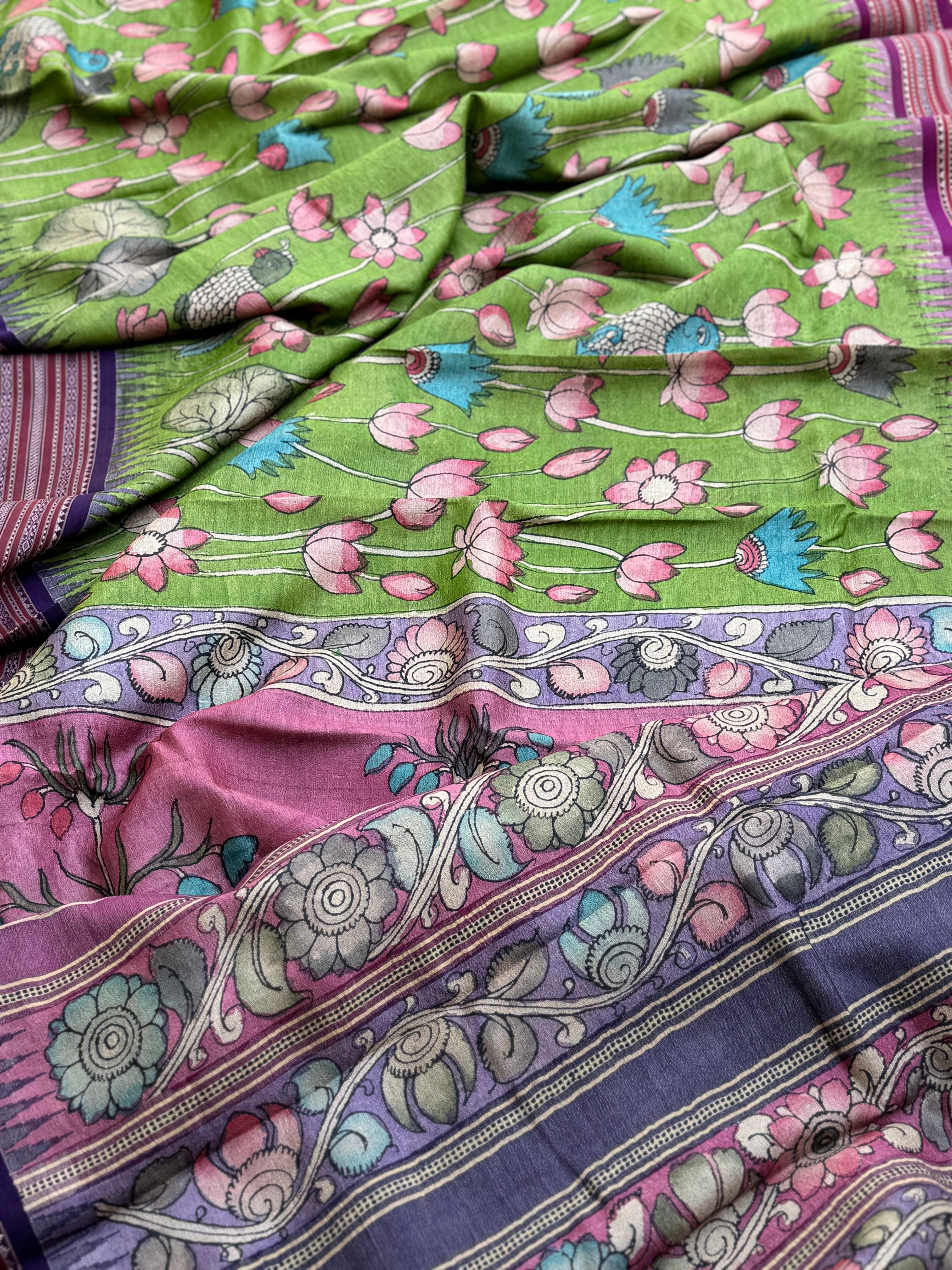 A GORGEOUS PENKALAMKARI ON VIDHARBHA TUSSAR SILK SAREE