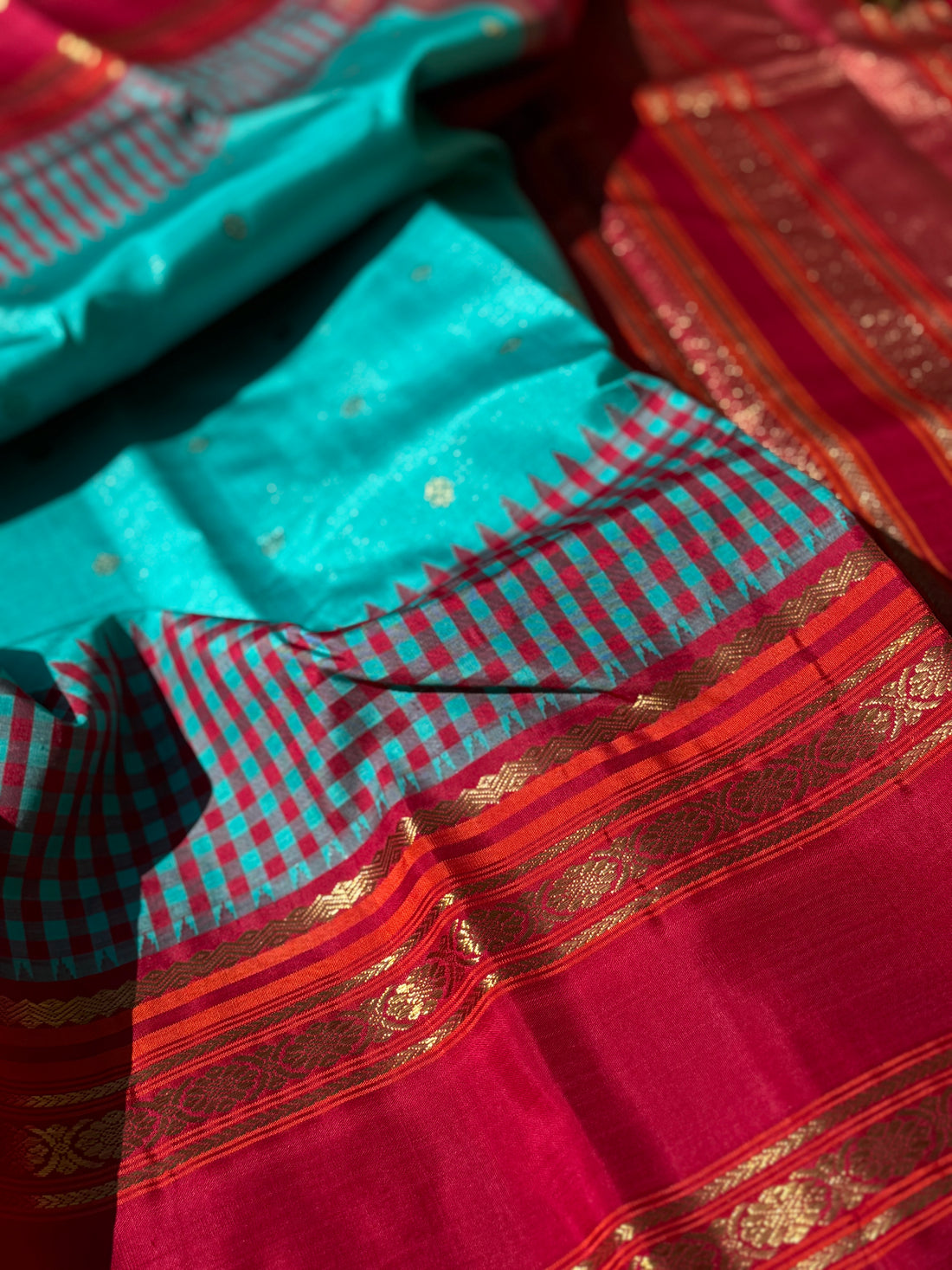 PARAMPARA Kanchivaram silk saree in seafoam blue with arakku shade