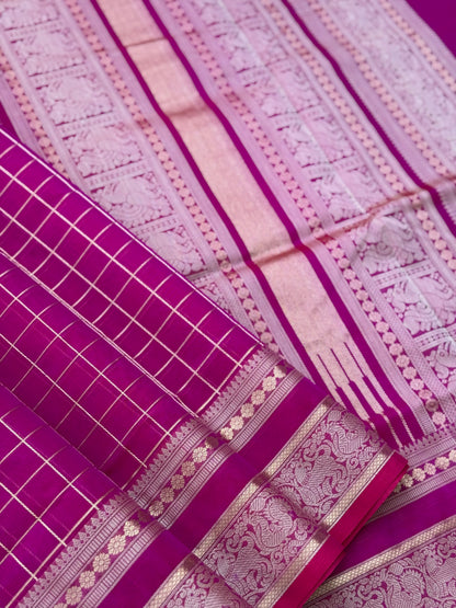 Rani pink zari checks Kanchi Silk Cotton Saree