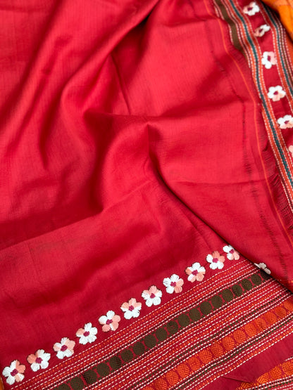 A revival kanchivaram silk saree with hand batik and Kathawork
