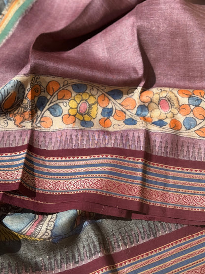 Handdrawn and Handpainted vidharbha TussarSilk Penkalamkari Saree