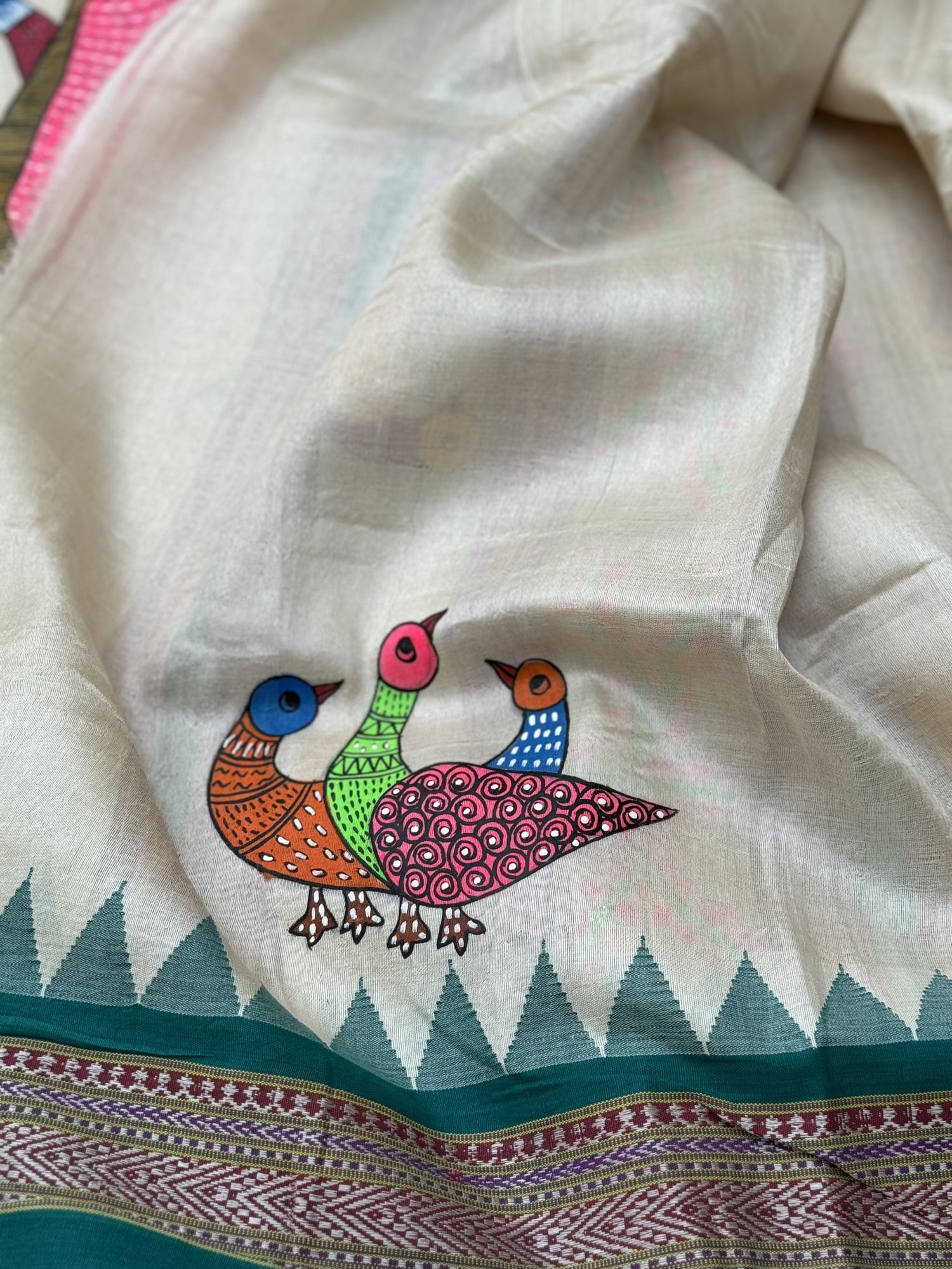 GOND folkart on Vidarbha tussar silk saree with Karvati kinar border