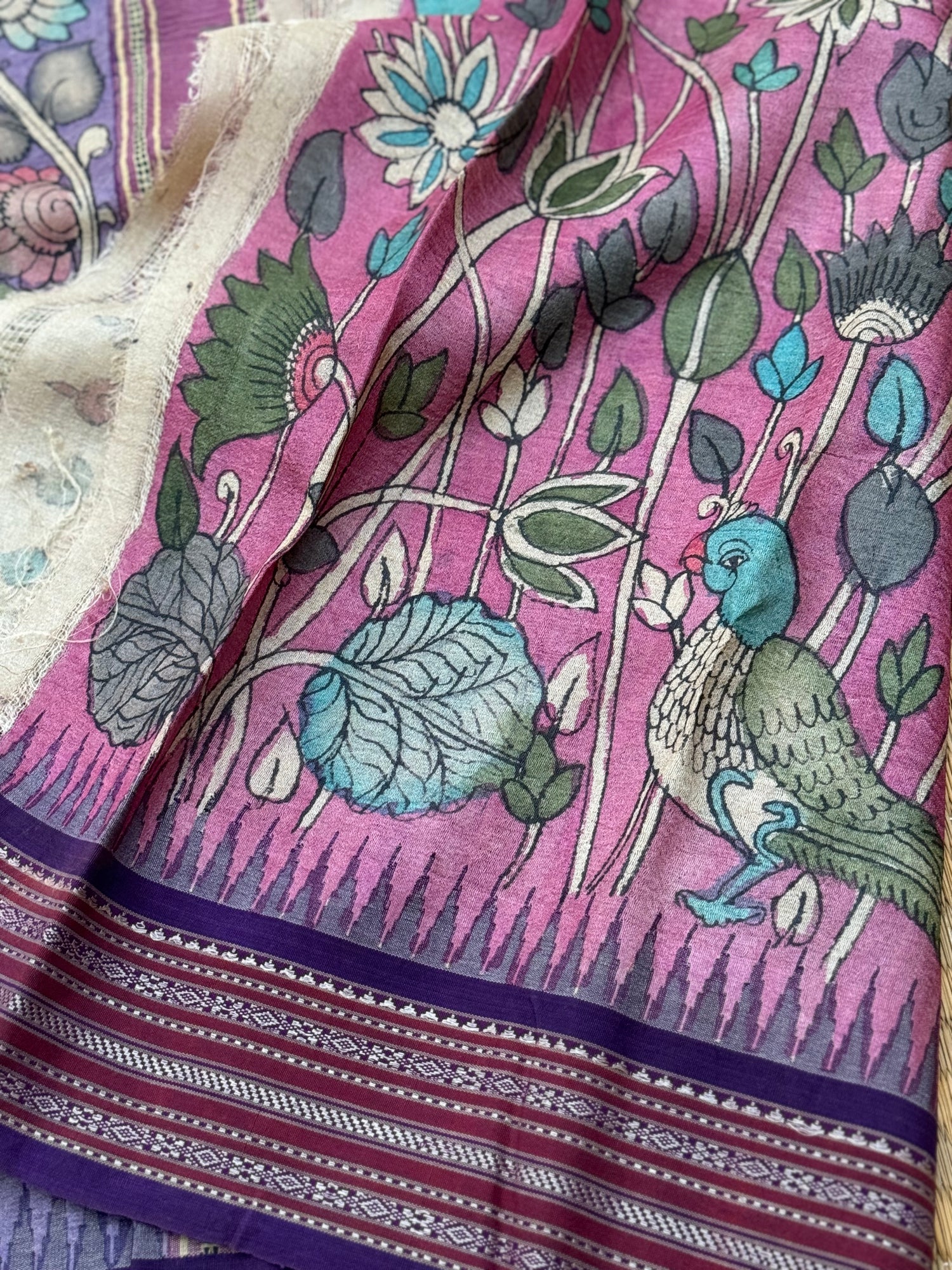 A GORGEOUS PENKALAMKARI ON VIDHARBHA TUSSAR SILK SAREE