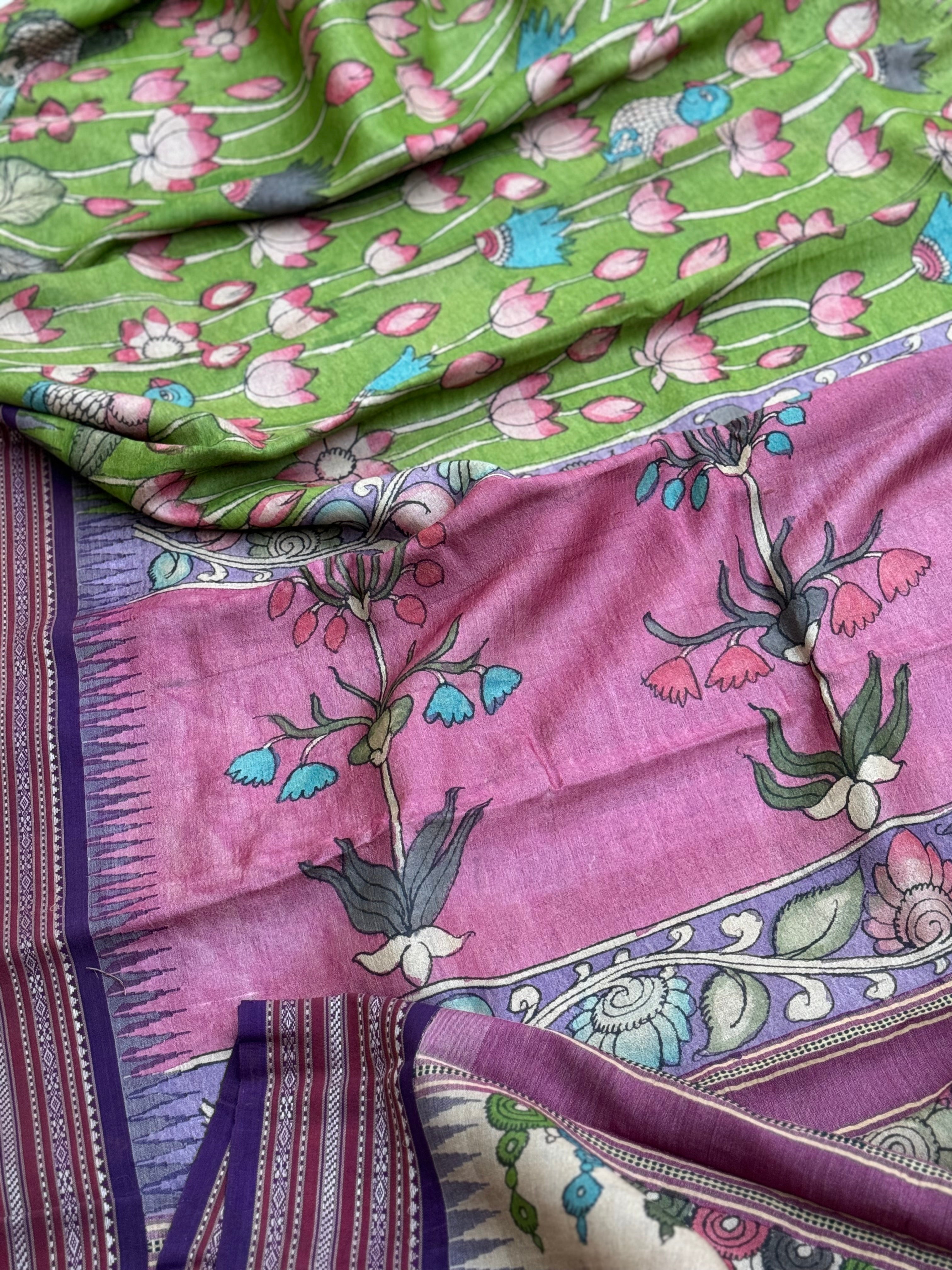 A GORGEOUS PENKALAMKARI ON VIDHARBHA TUSSAR SILK SAREE