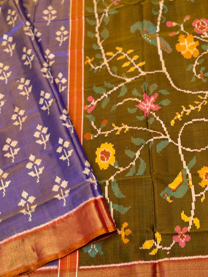 A gorgeous tissue with purple and orange shade single ikkat patola silk SAREE