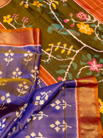 A gorgeous tissue with purple and orange shade single ikkat patola silk SAREE