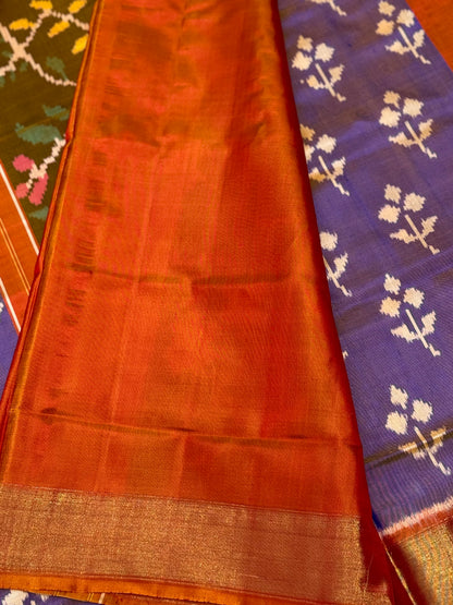 A gorgeous tissue with purple and orange shade single ikkat patola silk SAREE