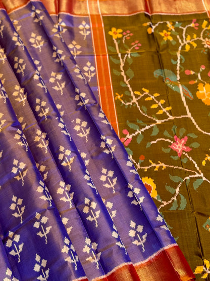 A gorgeous tissue with purple and orange shade single ikkat patola silk SAREE