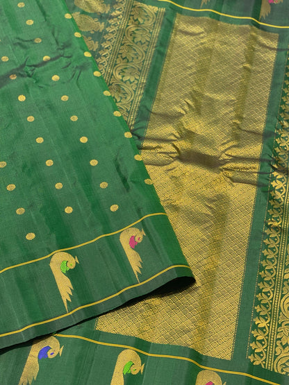 Handwoven Gadwal Silk With Meenakari Peacock Butties In The Border And Grand Pallu Saree