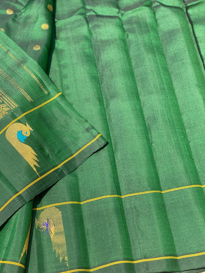 Handwoven Gadwal Silk With Meenakari Peacock Butties In The Border And Grand Pallu Saree