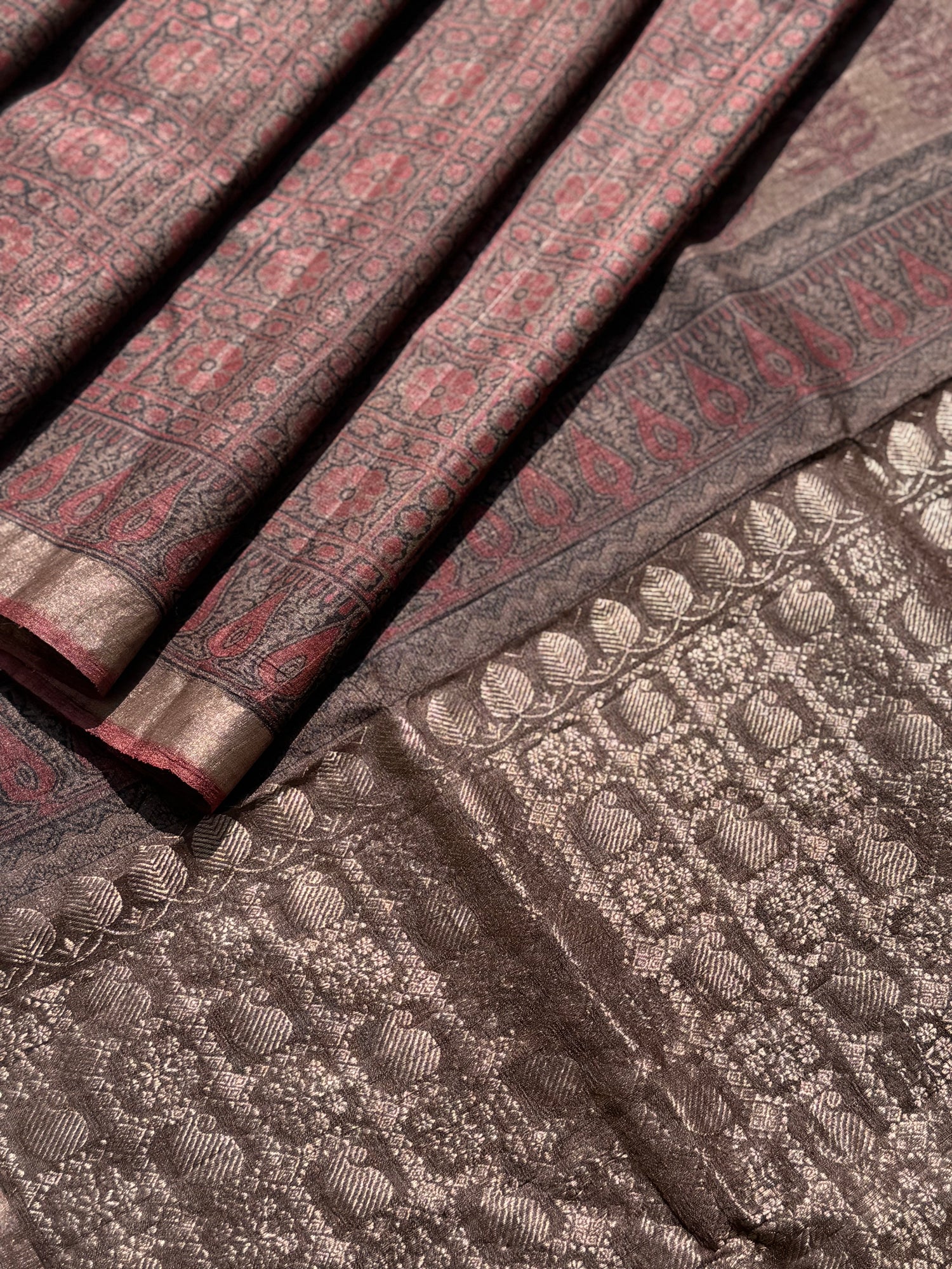 EYARKAI - NATURAL DYE KODALIKARUPPUR BLOCK PRINTS ON TUSSAR BY TUSSR SILK