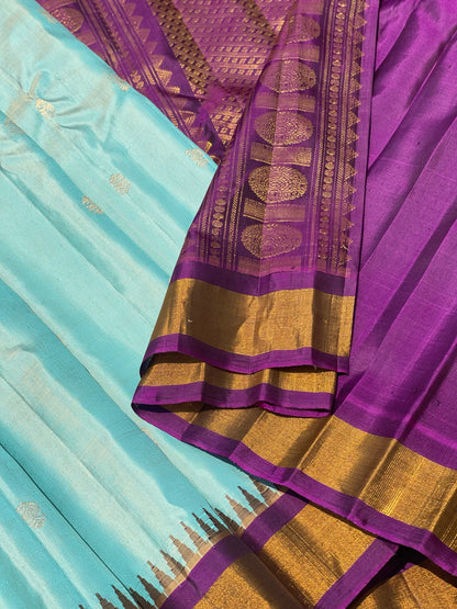 Handwoven Gadwal Silk With Temple Border, Plain Body And Grand Pallu Saree