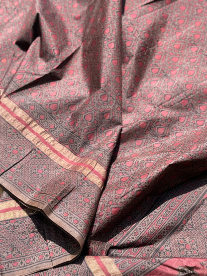 EYARKAI - NATURAL DYE KODALIKARUPPUR BLOCK PRINTS ON TUSSAR BY MULBERRY SILK