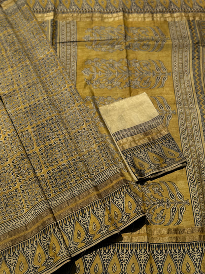 EYARKAI - NATURAL DYE KODALIKARUPPUR BLOCK PRINTS ON TUSSAR BY MULBERRY SILK