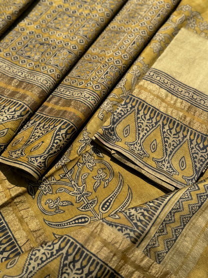 EYARKAI - NATURAL DYE KODALIKARUPPUR BLOCK PRINTS ON TUSSAR BY MULBERRY SILK