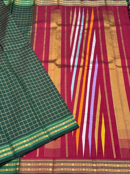 ATHIPUU Masterpiece korvai kanchivaram with A striking canvas featuring intricate Zari checks, Kairu, and Muthuseer motifs,  ettukol kanchivaram