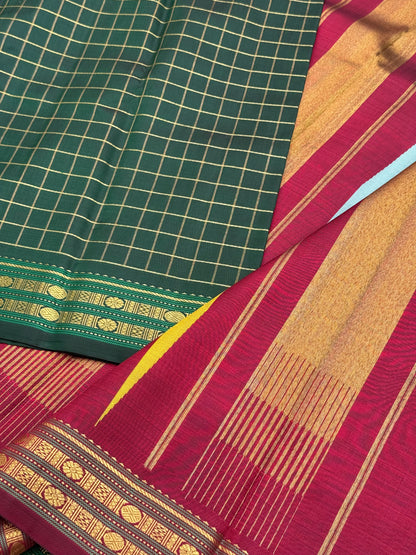 ATHIPUU Masterpiece korvai kanchivaram with A striking canvas featuring intricate Zari checks, Kairu, and Muthuseer motifs,  ettukol kanchivaram