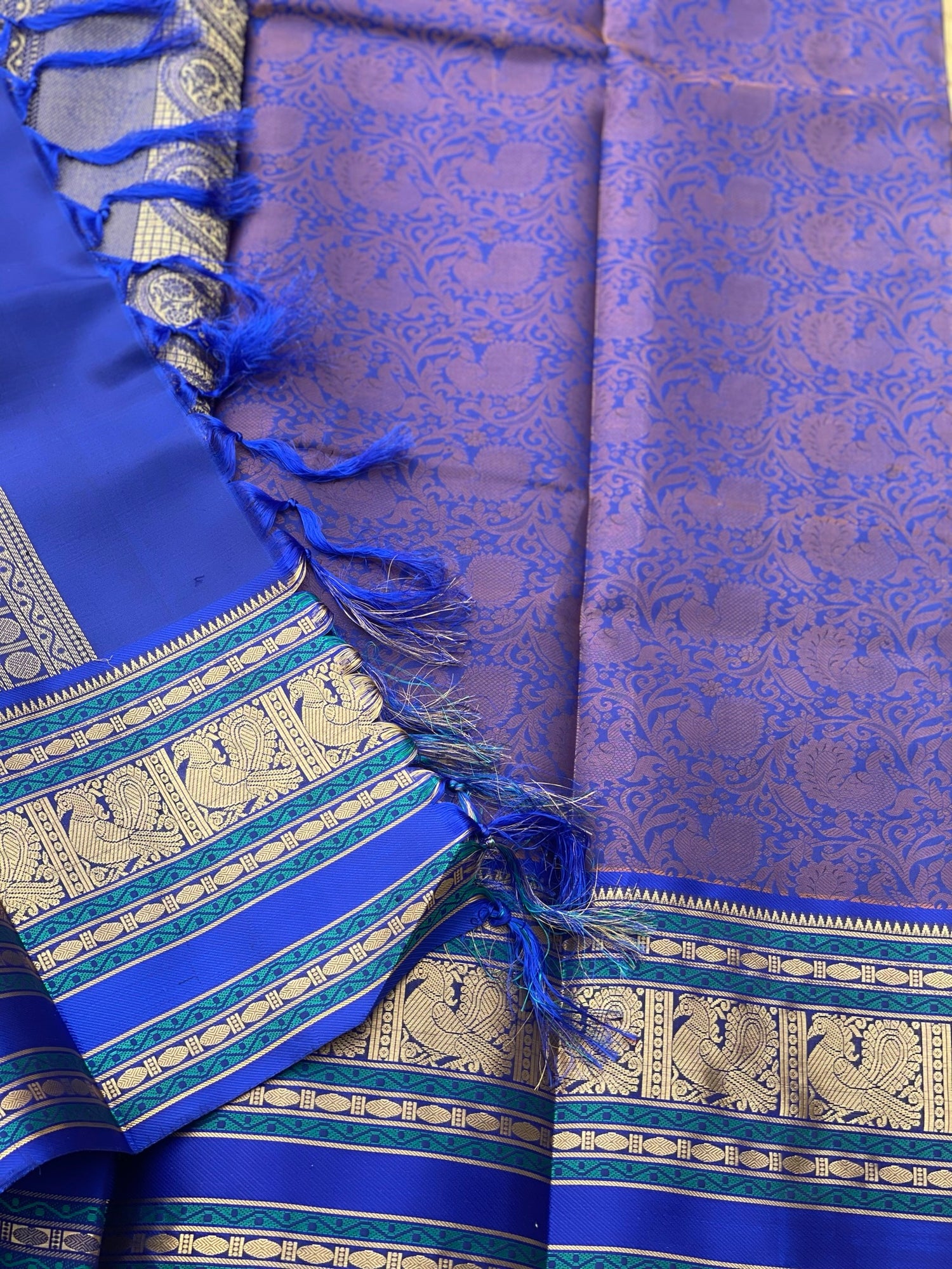 Threadwork Kanchivaram Silk Saree With Vanasingaram Threadwork Body And Zari Border