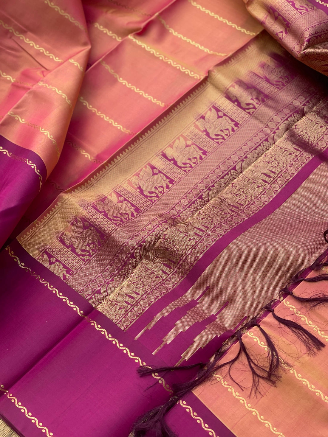 Threadwork Kanchivaram Silk Saree With Neli Veldhari And Rettapettu Border