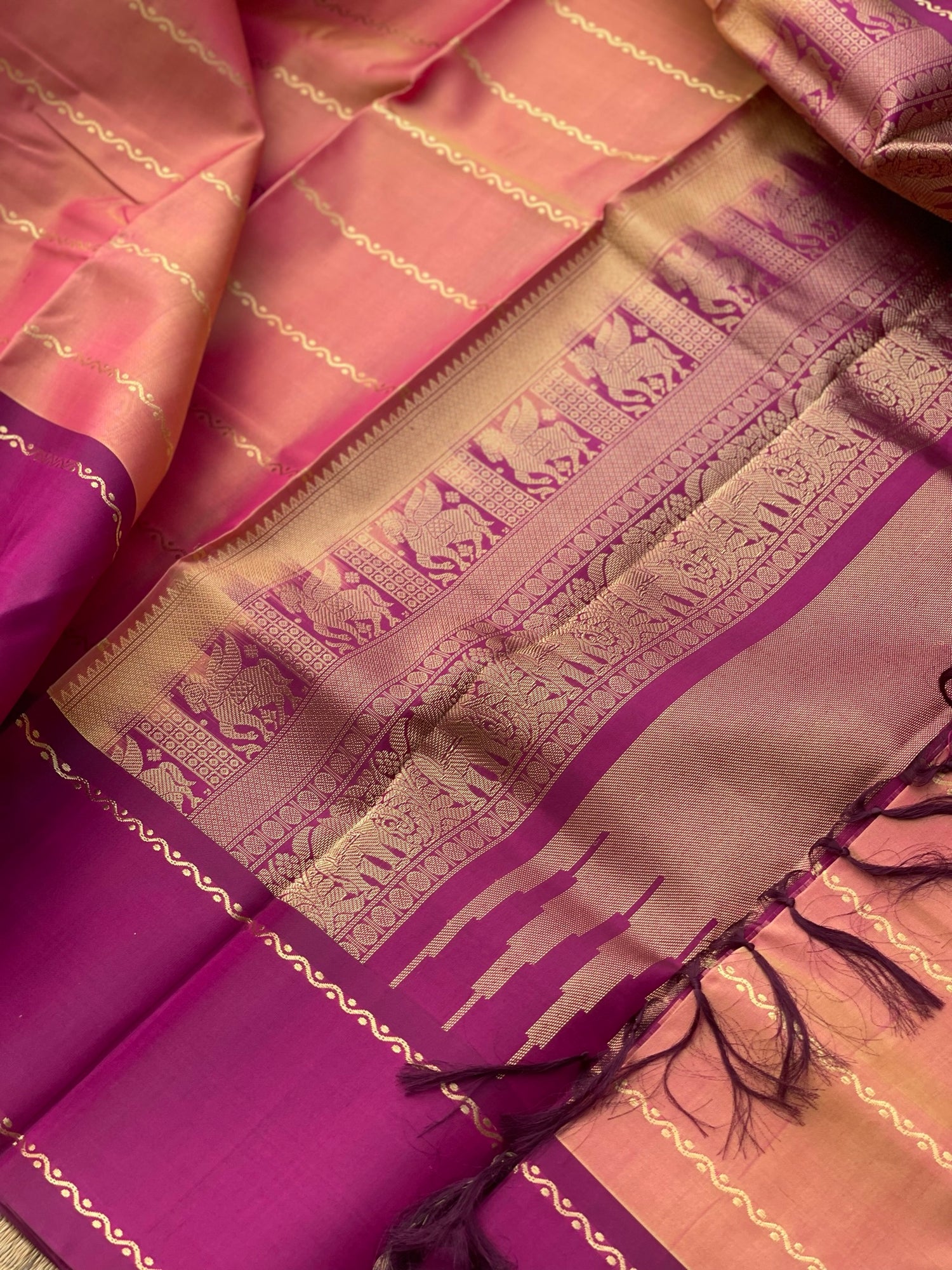 Threadwork Kanchivaram Silk Saree With Neli Veldhari And Rettapettu Border