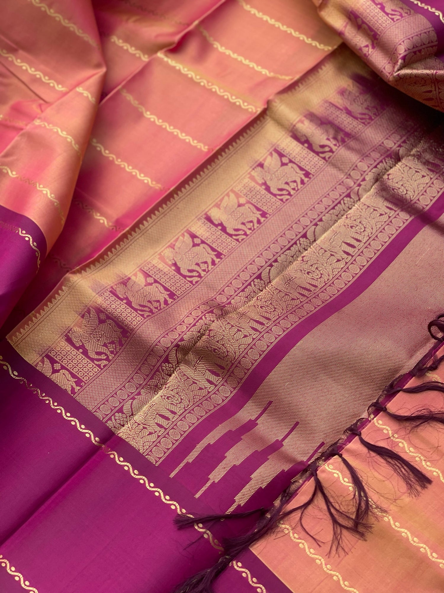 Threadwork Kanchivaram Silk Saree With Neli Veldhari And Rettapettu Border