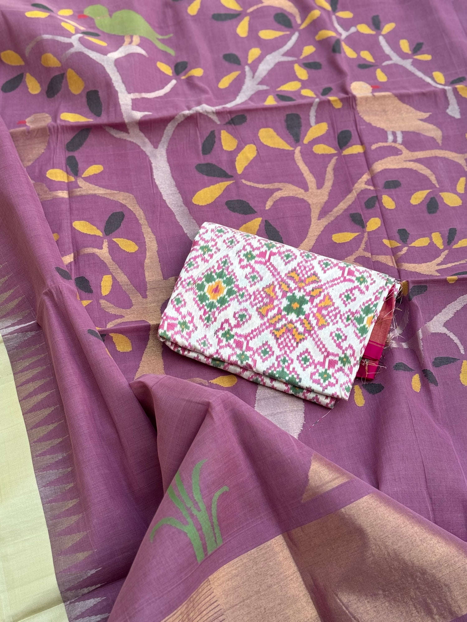 Handspun Ponduru Khadi Jaal Jamdani Saree in mauve purple
