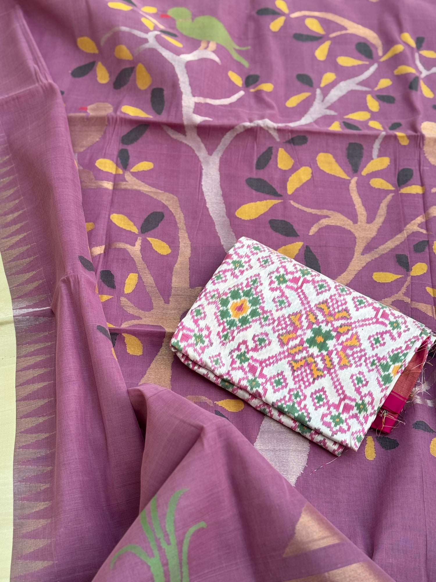 Handspun Ponduru Khadi Jaal Jamdani Saree in mauve purple