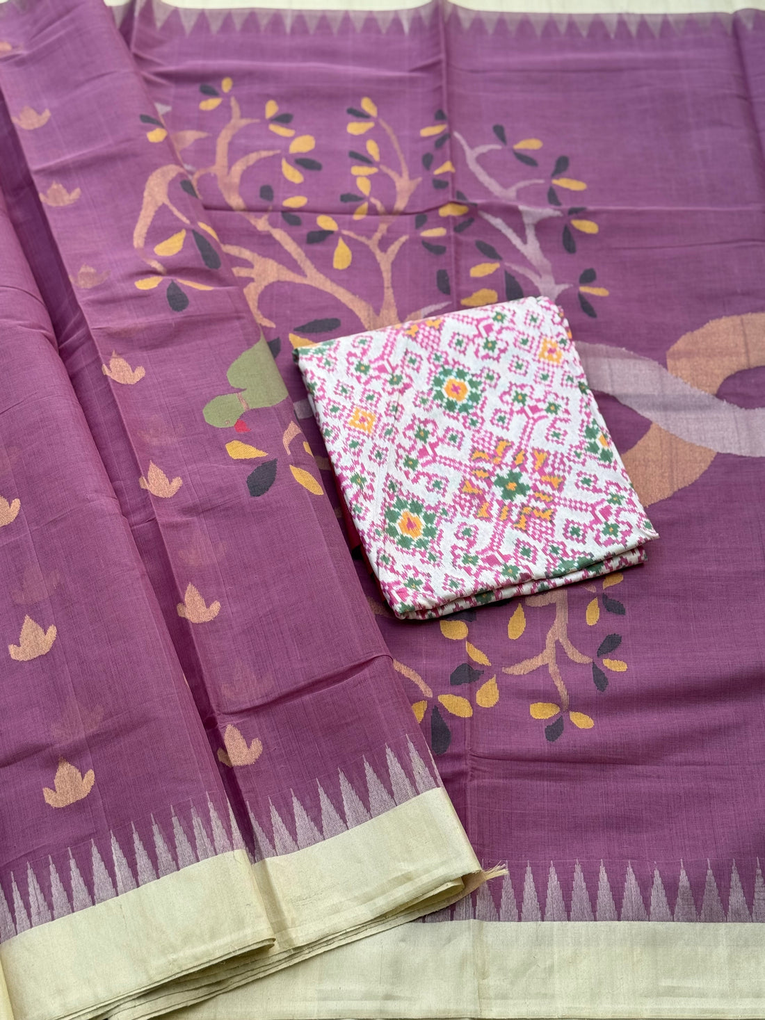 Handspun Ponduru Khadi Jaal Jamdani Saree in mauve purple