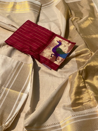 Exclusive Paithani Cotton Saree With Zari Woven Body Tissue Paithani Pallu Kadiyal Border Saree