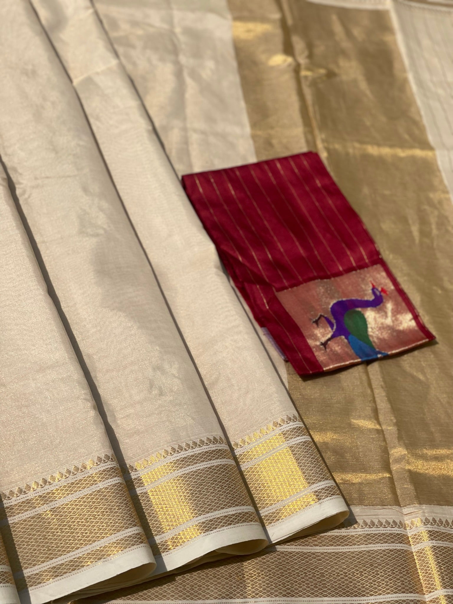 Exclusive Paithani Cotton Saree With Zari Woven Body Tissue Paithani Pallu Kadiyal Border Saree