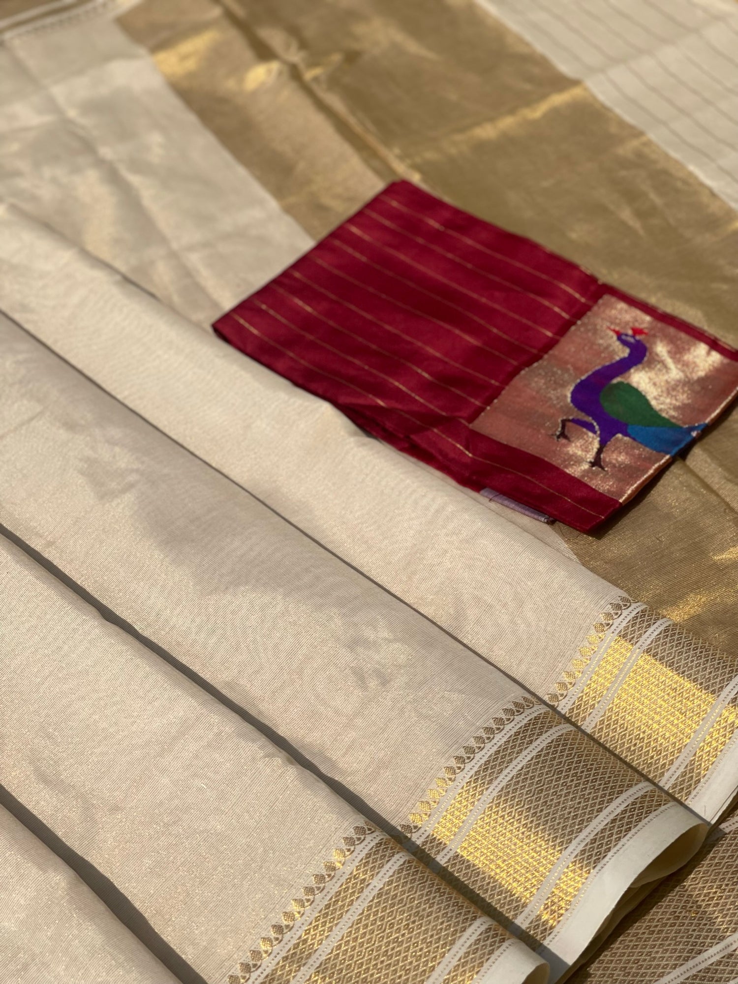 Exclusive Paithani Cotton Saree With Zari Woven Body Tissue Paithani Pallu Kadiyal Border Saree