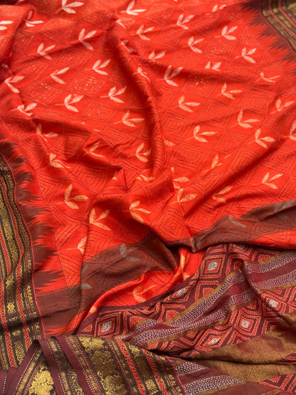 Tangerine Orange shade NUI Shibori korvai kanchivaram silk with Katha work