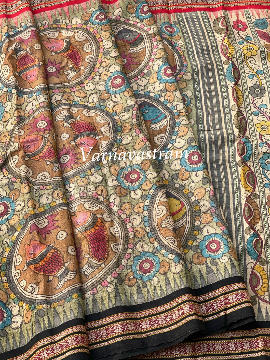 Vidharbha Tussar Silk Penkalamkari Saree