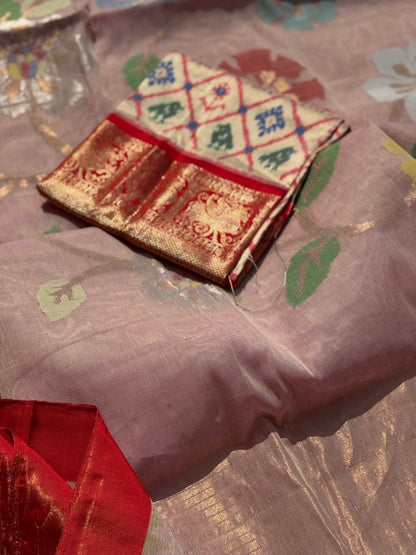ponduru Khadhi jamdani saree in peony pink