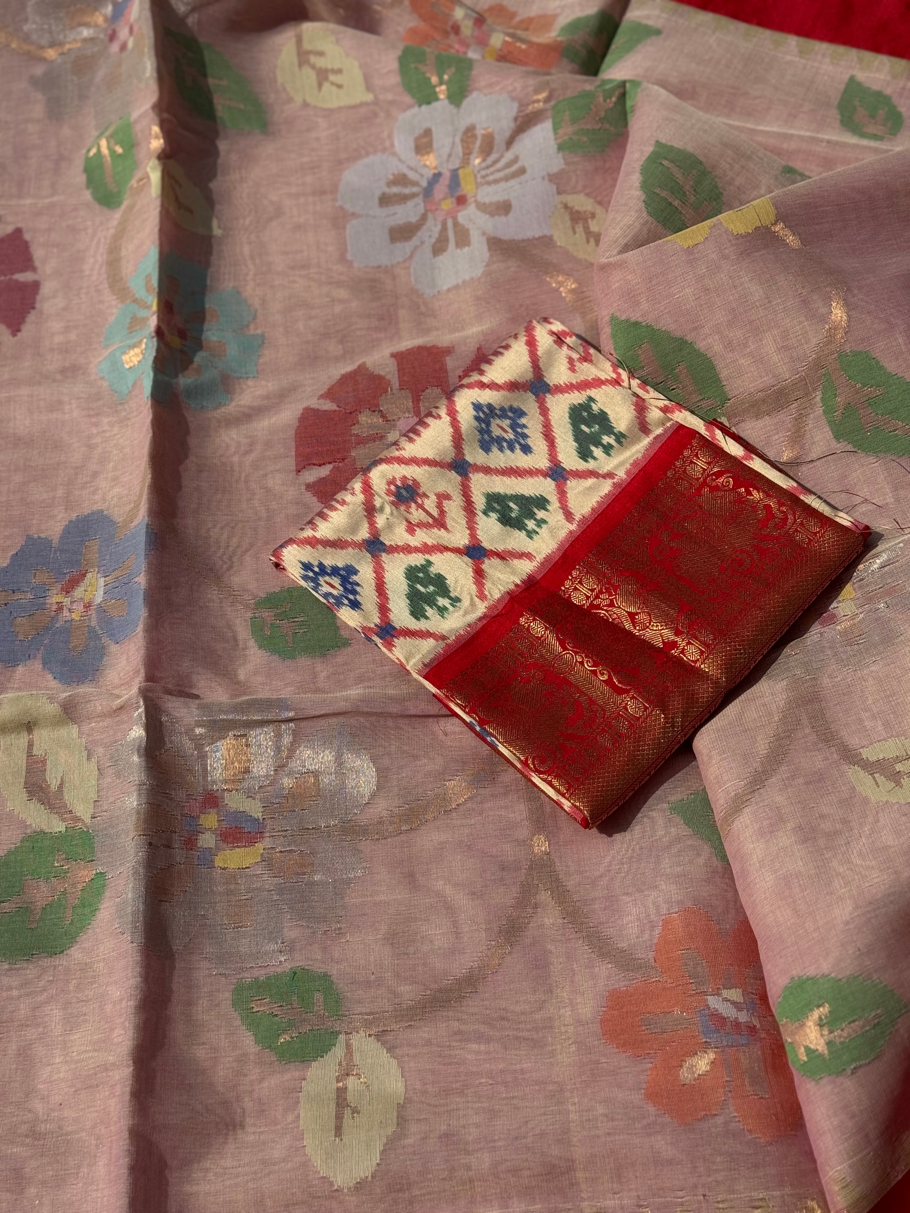 ponduru Khadhi jamdani saree in peony pink