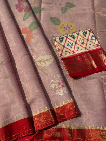 ponduru Khadhi jamdani saree in peony pink