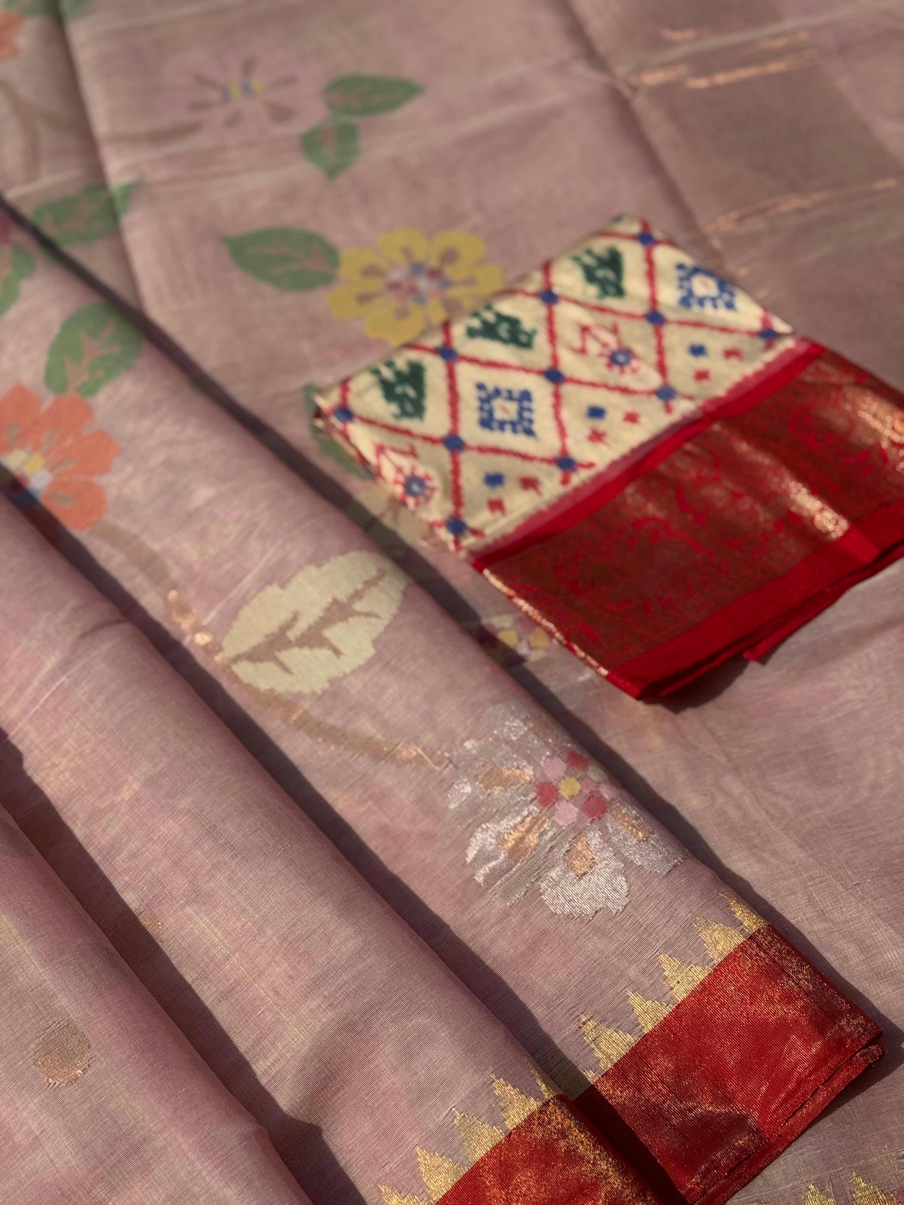 ponduru Khadhi jamdani saree in peony pink
