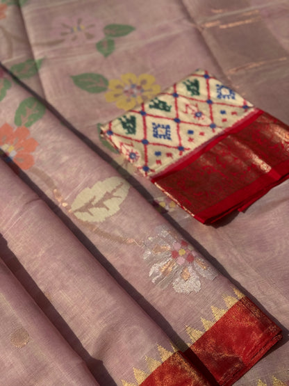 ponduru Khadhi jamdani saree in peony pink