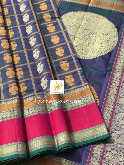 Peacock blue 1000 buttas gandhaberunda silk cotton saree