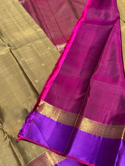 Molten gold Kanchivaram Silk Saree with Annam Kamalam Buttas