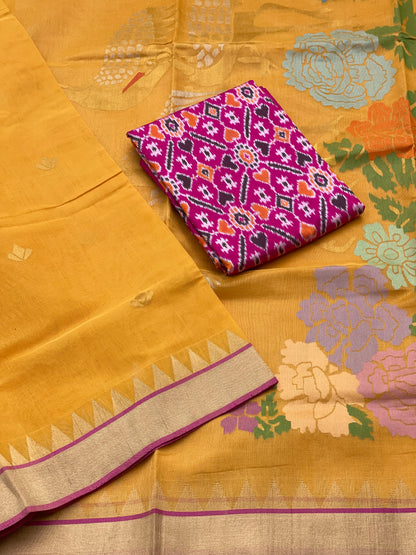 Turmeric Yellow Ponduru khadi Jaal Jamdani saree