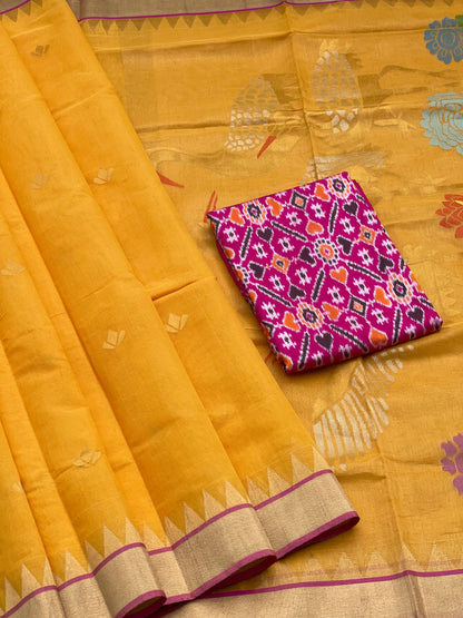 Turmeric Yellow Ponduru khadi Jaal Jamdani saree