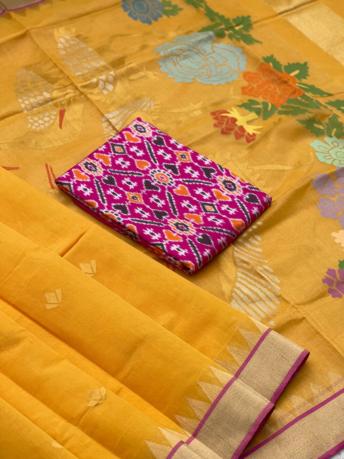 Turmeric Yellow Ponduru khadi Jaal Jamdani saree