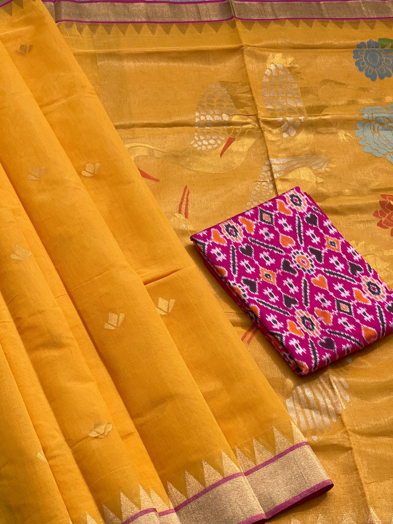 Turmeric Yellow Ponduru khadi Jaal Jamdani saree