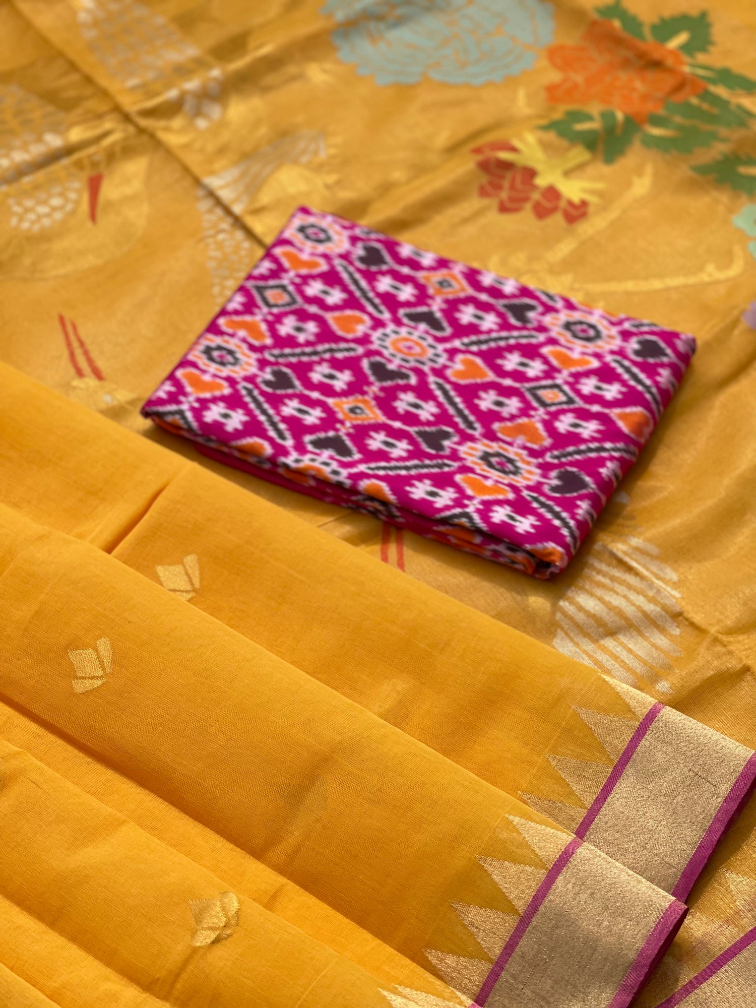 Turmeric Yellow Ponduru khadi Jaal Jamdani saree