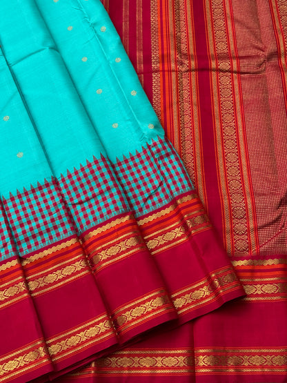 PARAMPARA Kanchivaram silk saree in seafoam blue with arakku shade