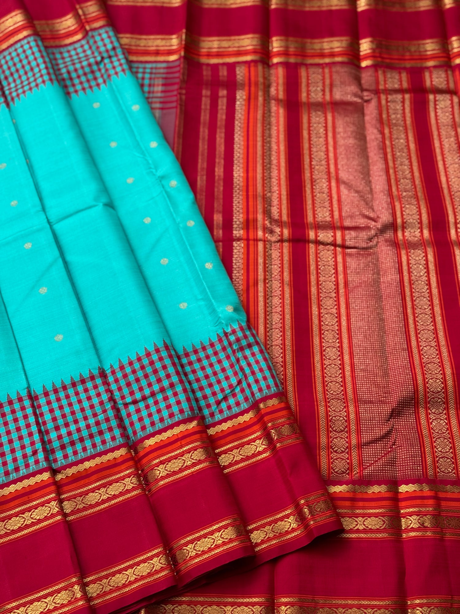 PARAMPARA Kanchivaram silk saree in seafoam blue with arakku shade