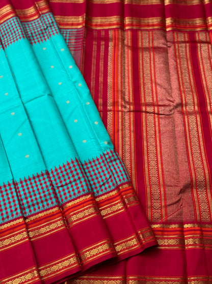 PARAMPARA Kanchivaram silk saree in seafoam blue with arakku shade